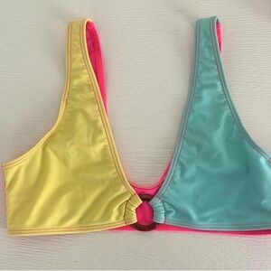 SHEIN White and Pink Bikini Top